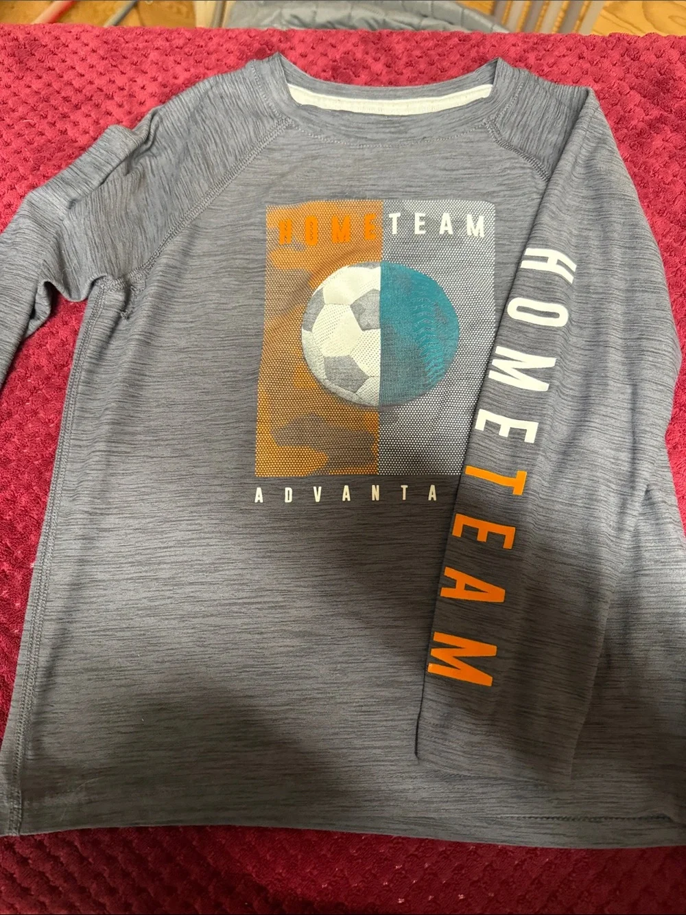 Old Navy Gray Long-Sleeve 'Home Team' Soccer Graphic Tee with Orange Accents